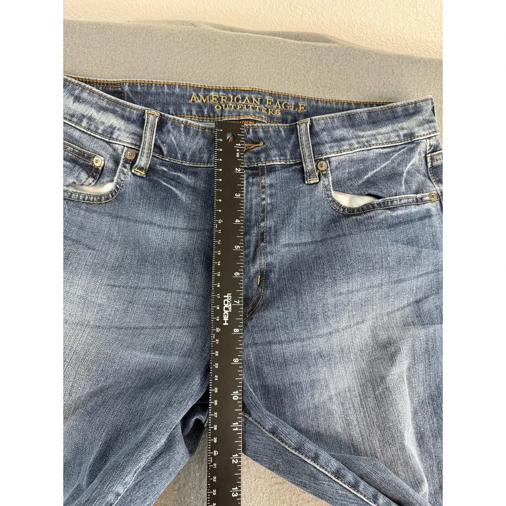 American Eagle Slim Straight Jeans Mens 33x34 Med Wash Blue Stretch Denim Casual